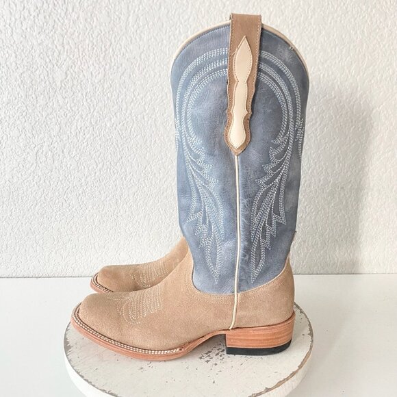 Lane Womens Square Toe Cowboy Boots 7.5 Blue Brown Suede Western Cowgirl Tall - Picture 4 of 11